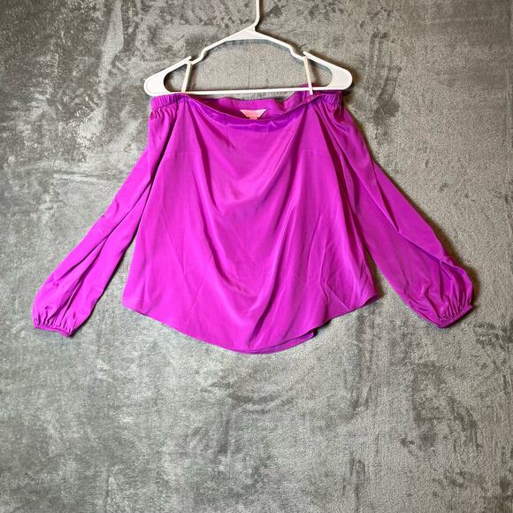 Lilly Pulitzer Adira 100% Silk Off The Shoulder Long Sleeve Top Purple Blouse XS - Picture 1 of 6